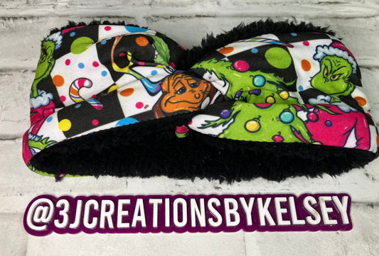 Checkered mean guy adult ear warmers