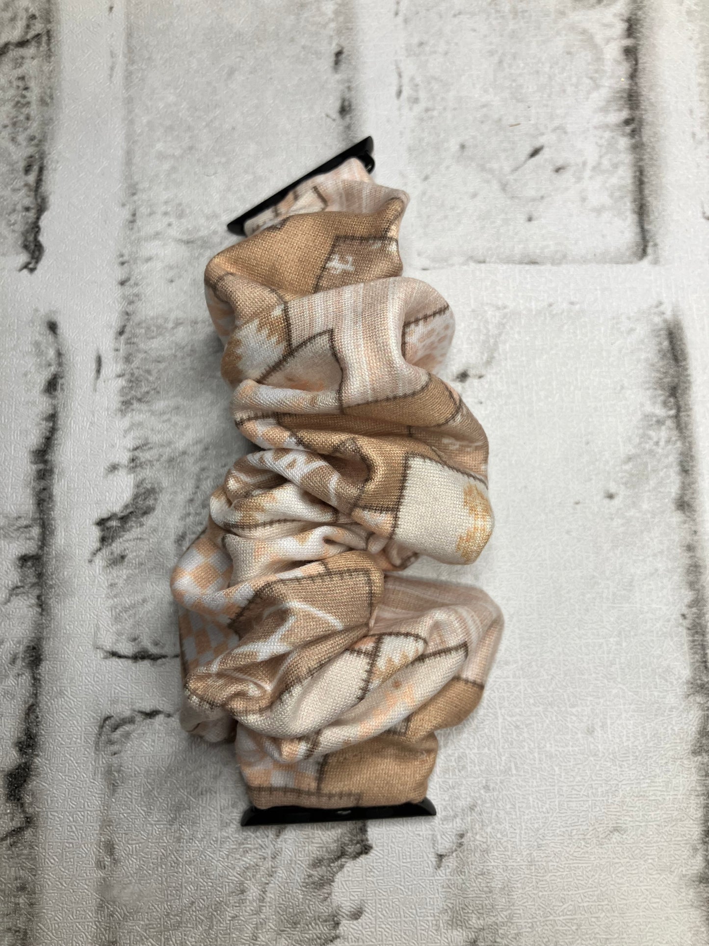 Beige blue collar patchwork 42/44/45mm scrunchie Apple watch bands