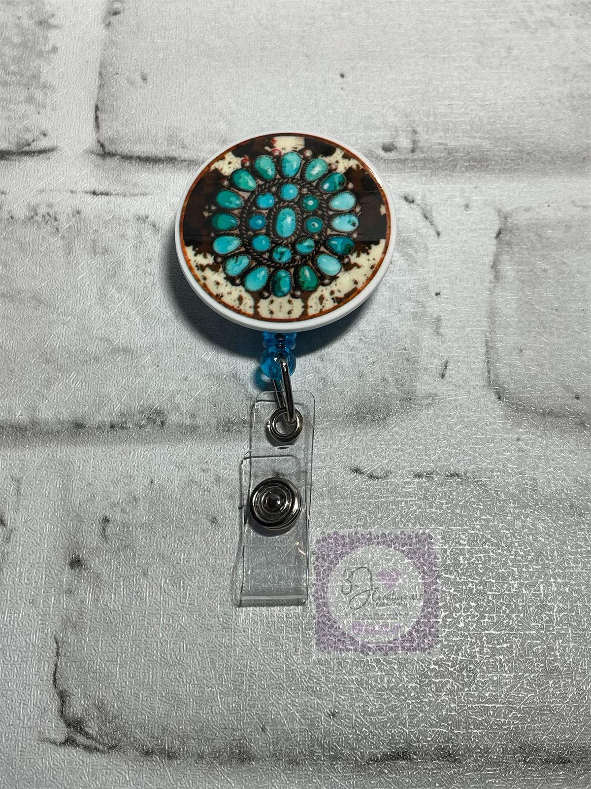 Turquoise cow badge reel💚