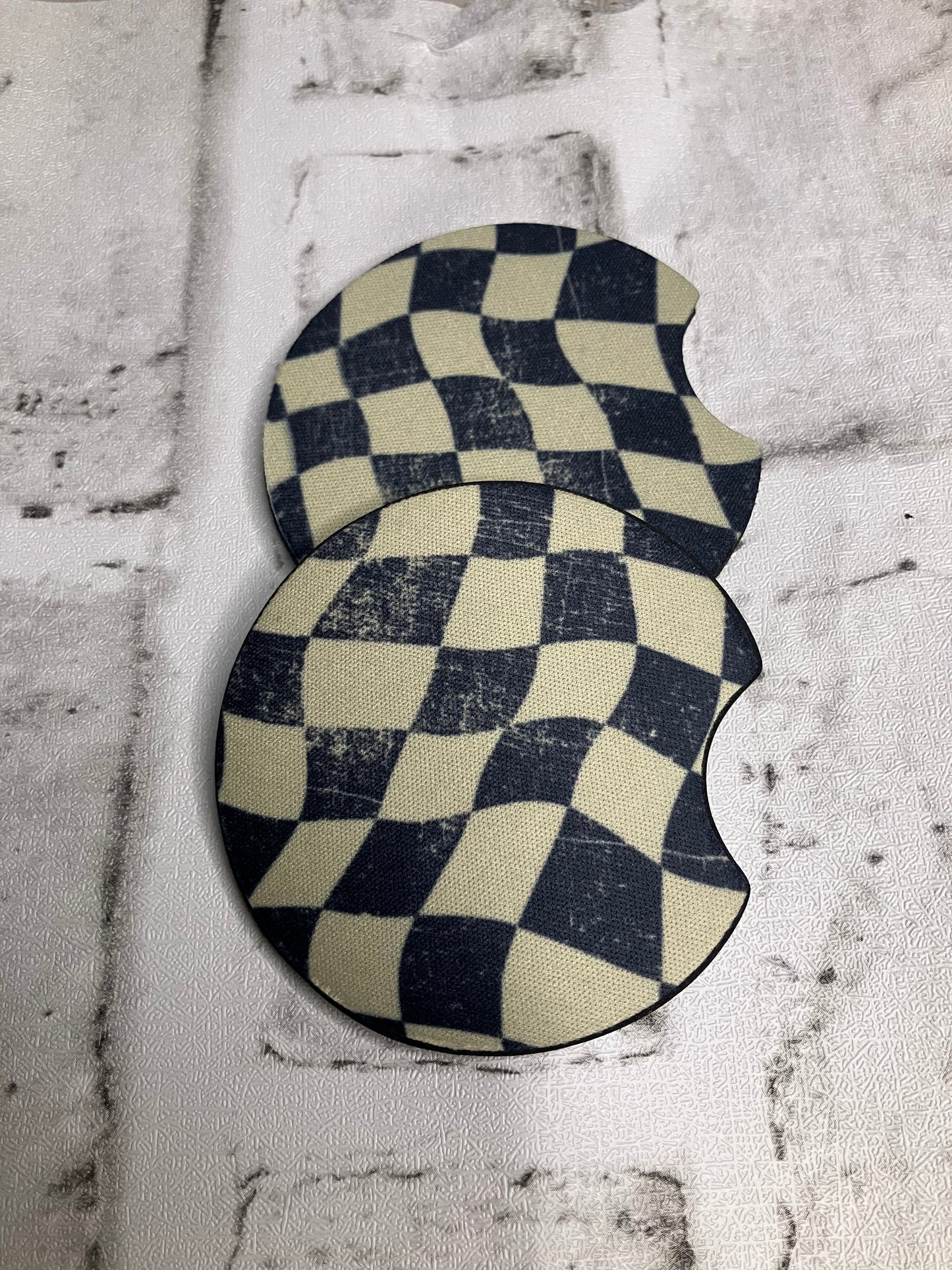 Vintage checkered car coasters