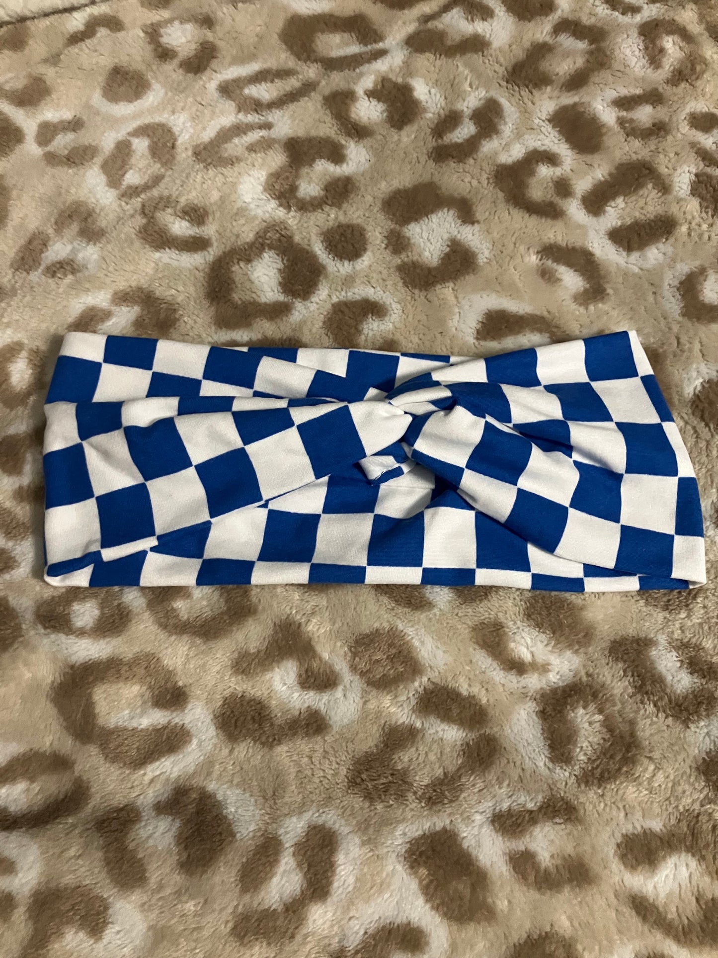 Blue checkered child headbands