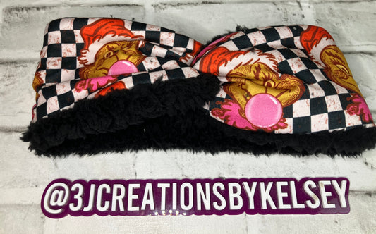 Checkered mean guy bubblegum adult ear warmers