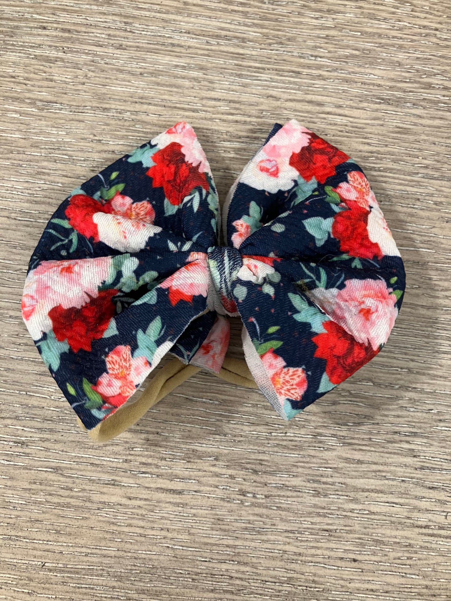 Navy floral nylon bow