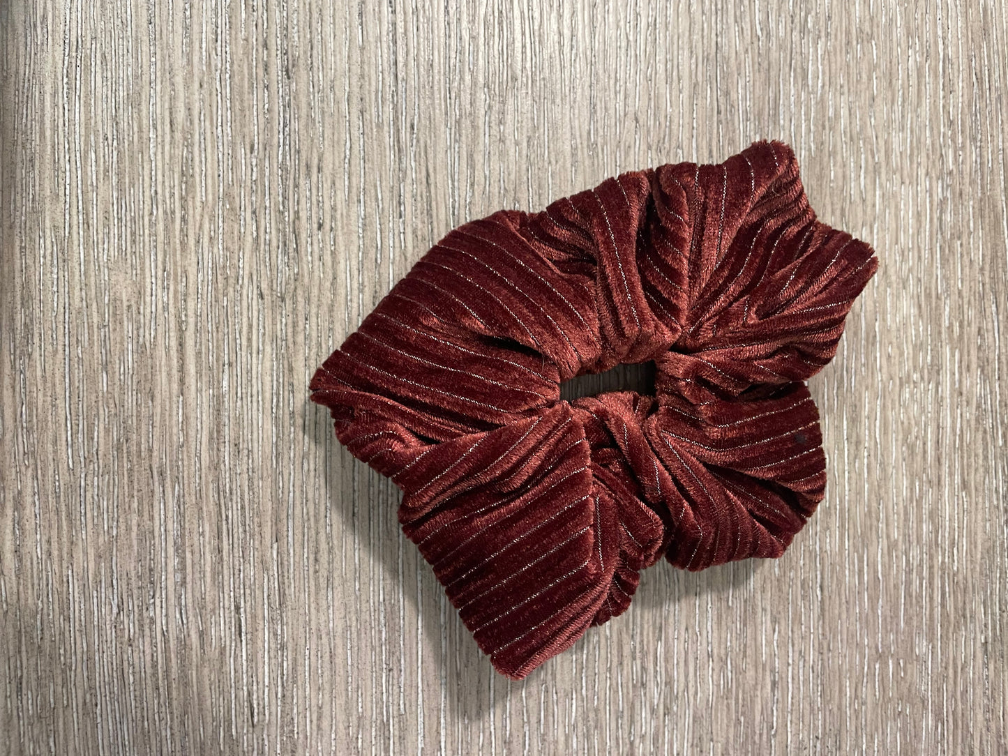 Burgundy ribbed velvet scrunchies