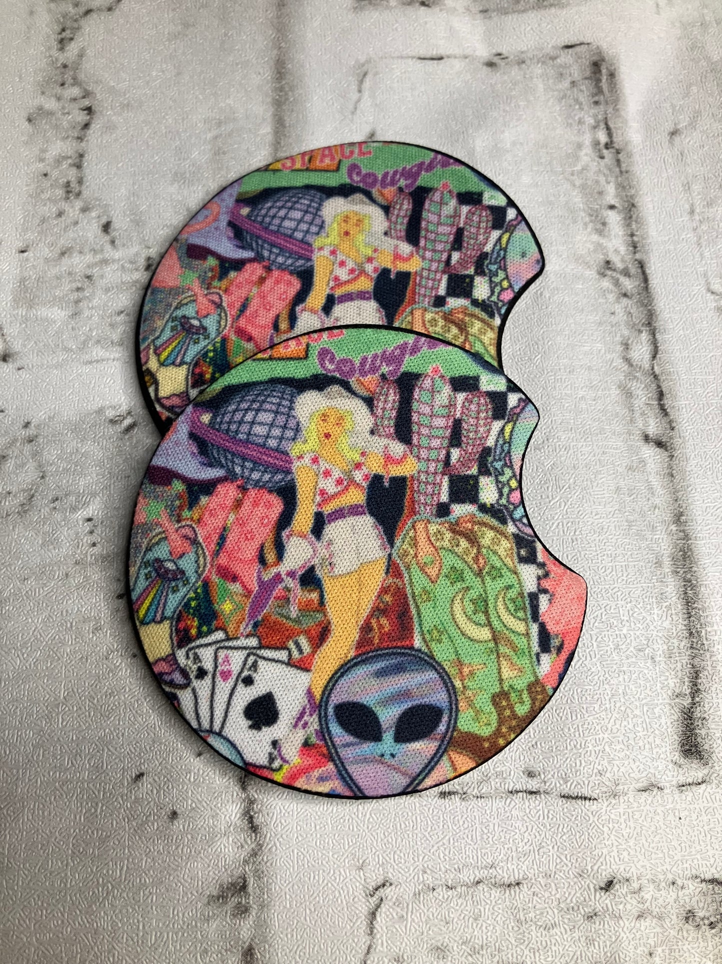Disco cowgirl car coasters