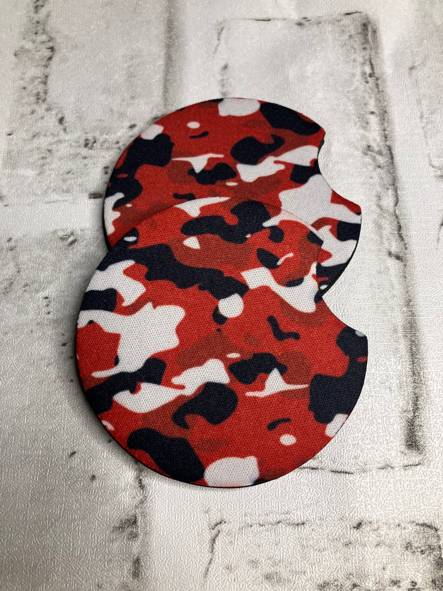 Red black white camo car coasters