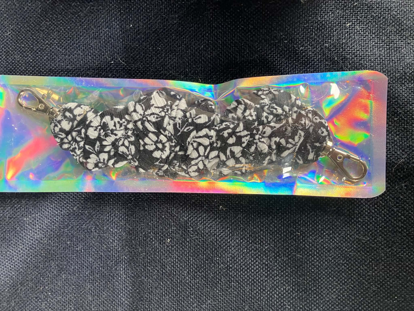 Black floral scrunchie phone holder