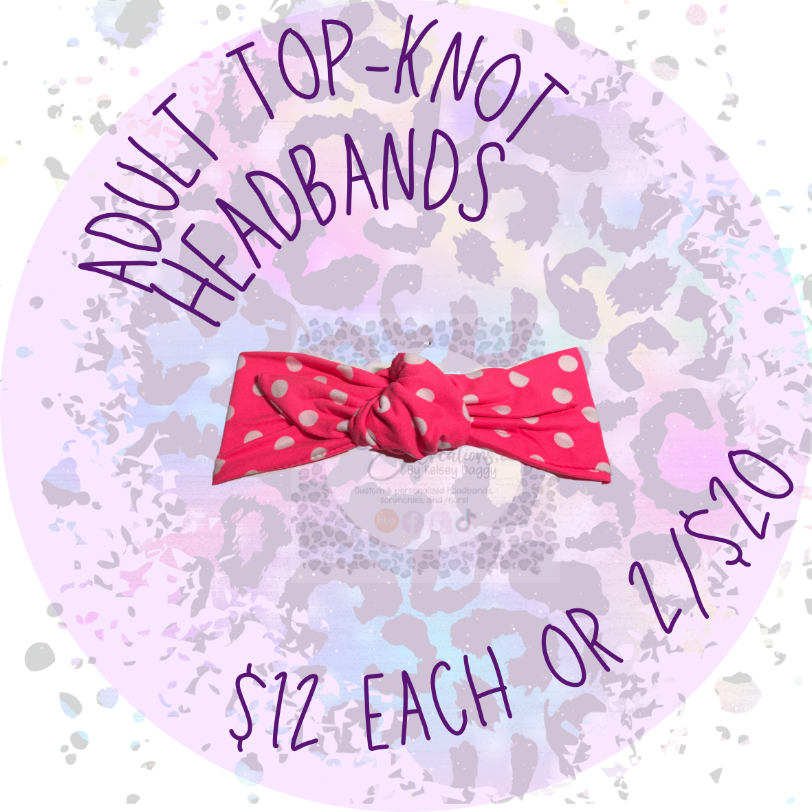 Adult size Top knot headbands