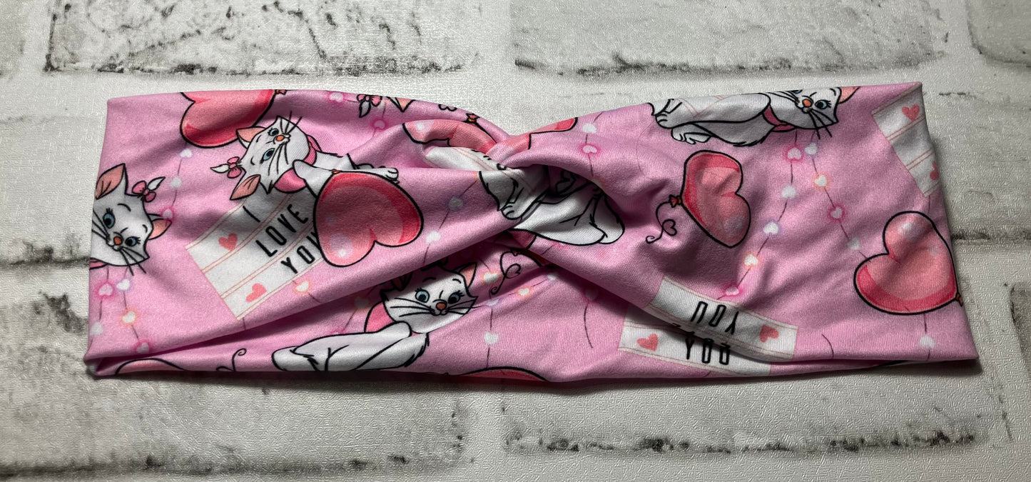 Pink cat I love you adult headbands
