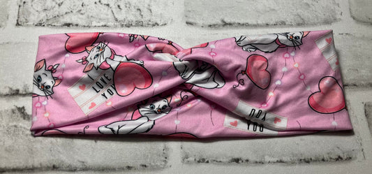 Pink cat I love you adult headbands