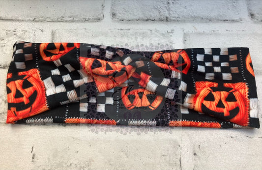 Checkered pumpkin child headbands