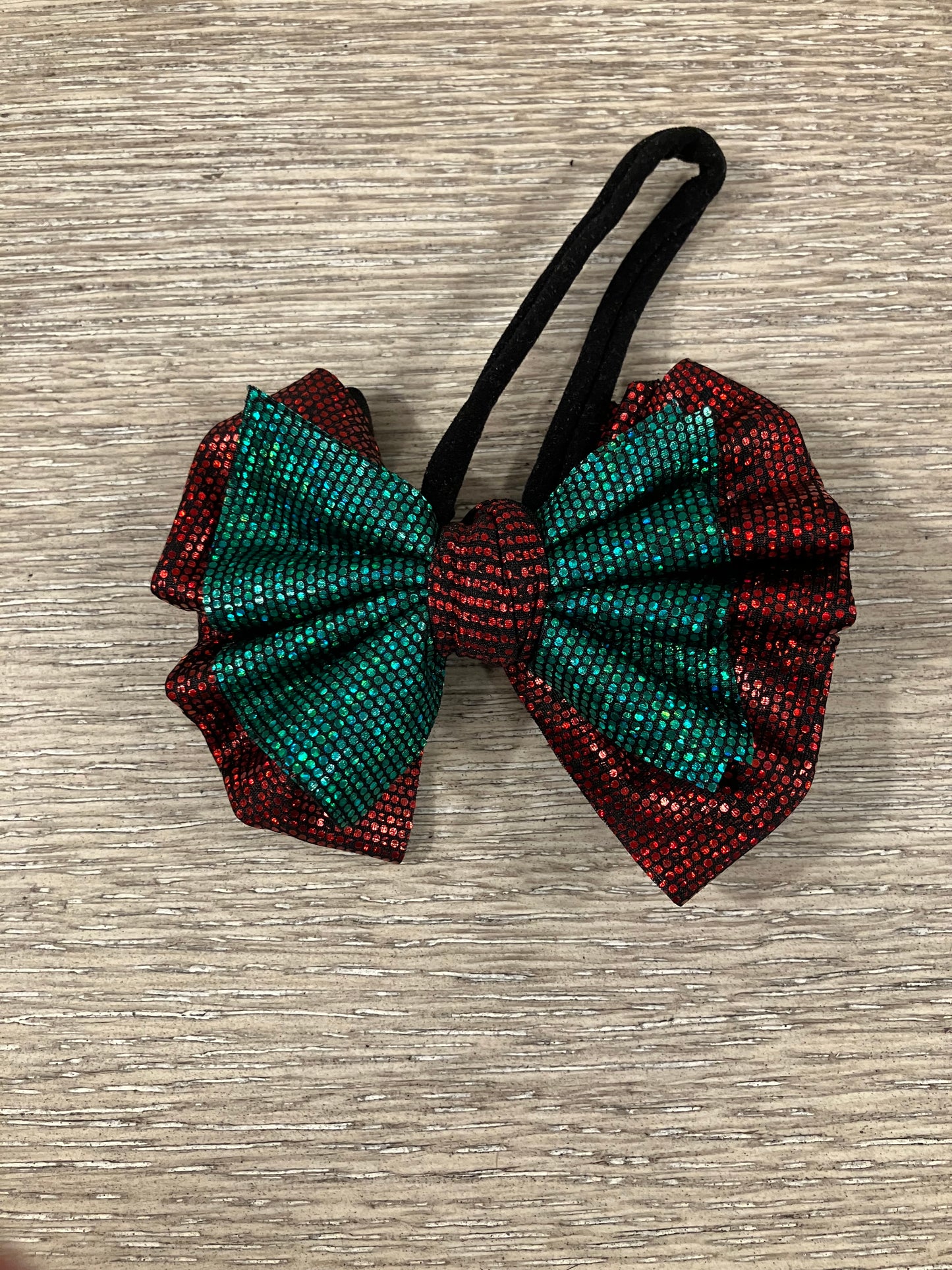 Red green holographic nylon bows