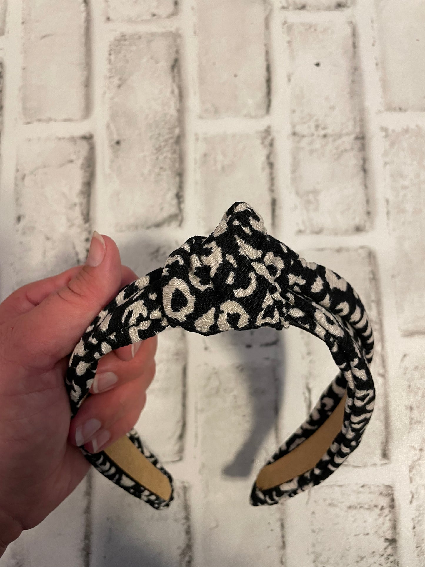 Black leopard top knot headband