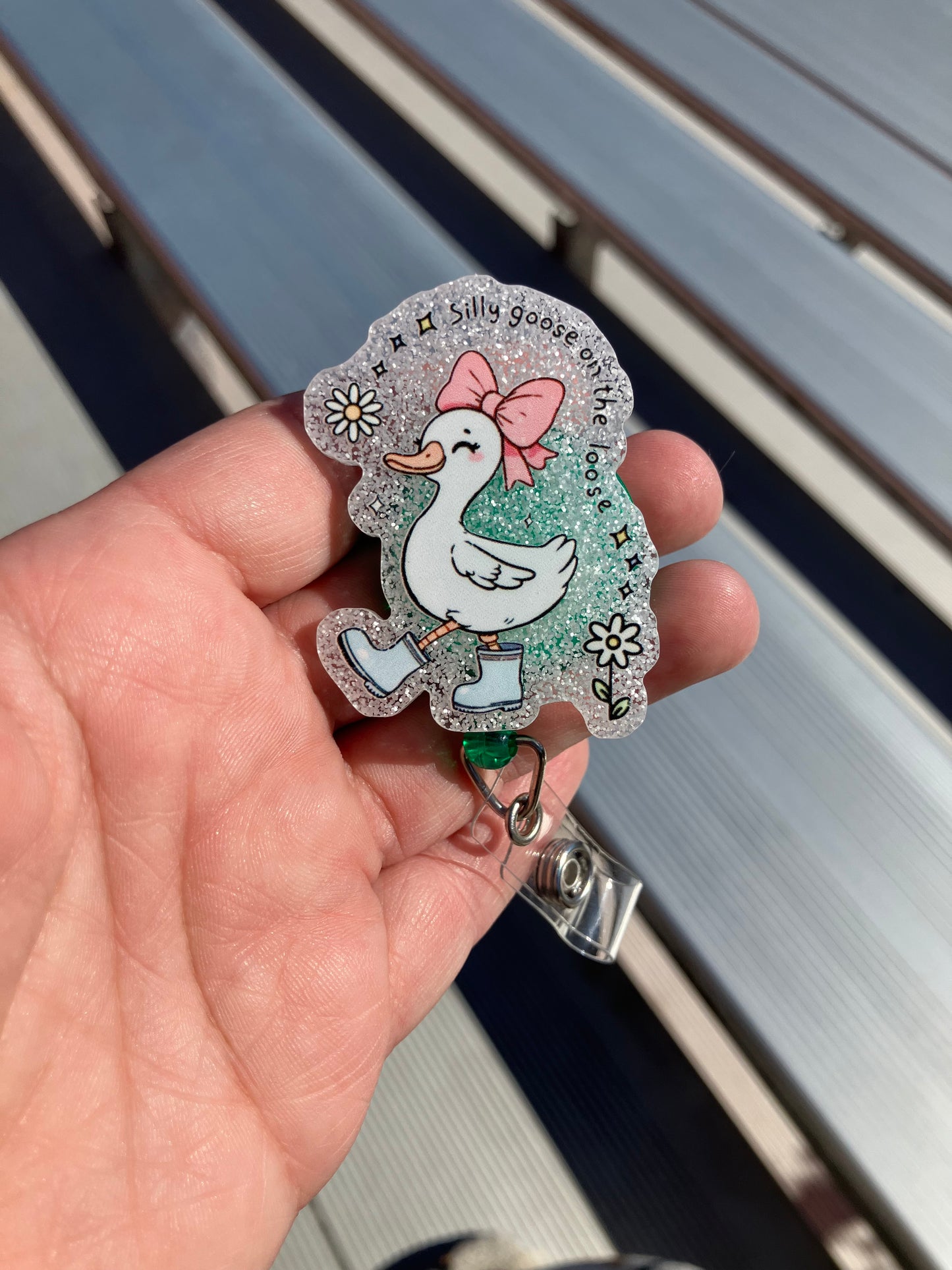Silly goose on the loose badge reel