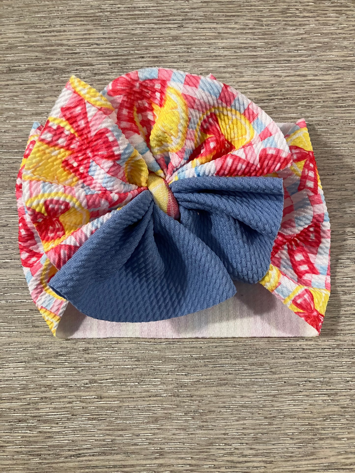Lemonade plaid with blue toddler bow wrap