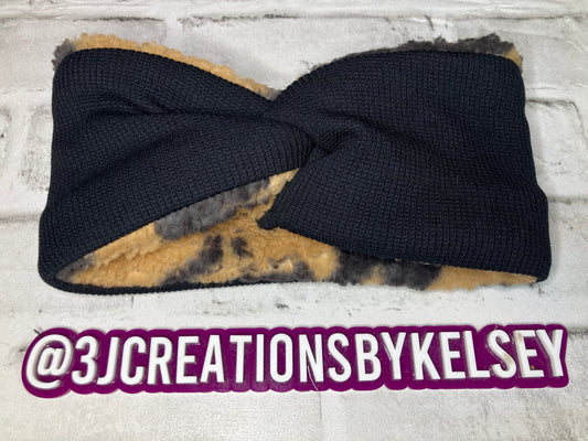 Black cow adult ear warmers