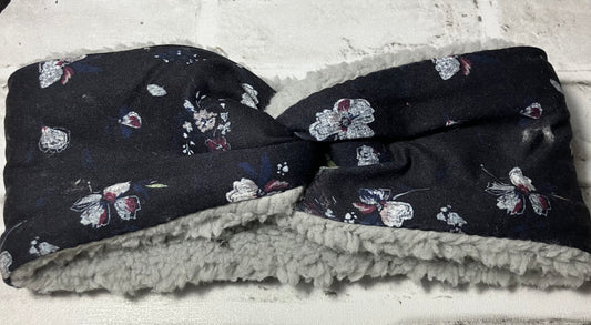 Navy flowers adult ear warmers