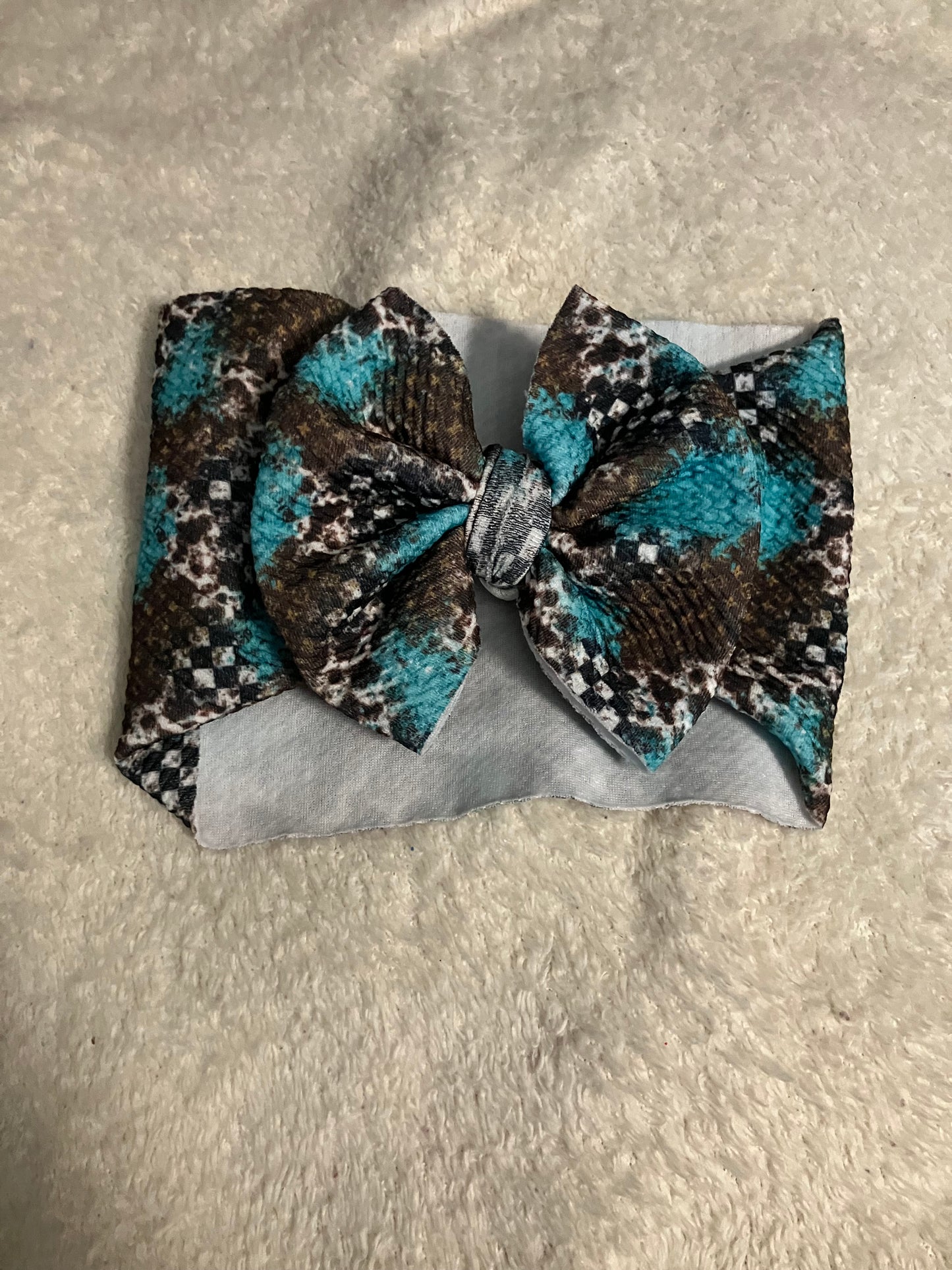 Teal leopard checkered toddler bow wrap