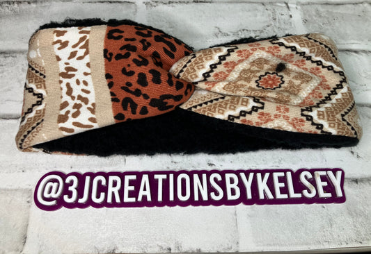 Brown Aztec adult ear warmers