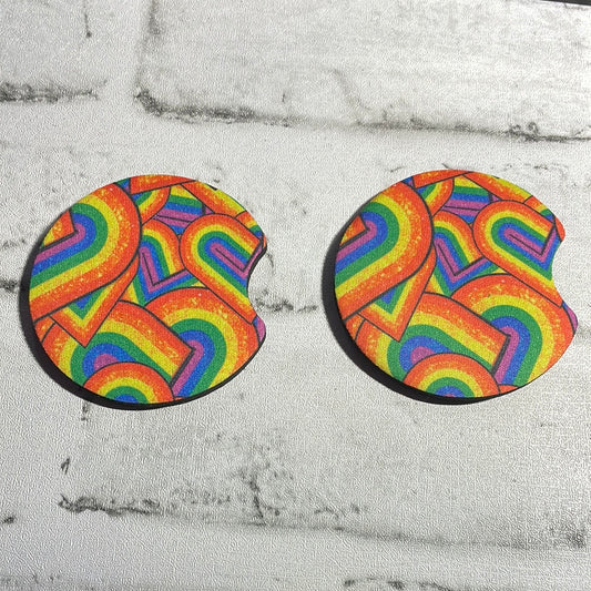 Rainbow hearts car coasters