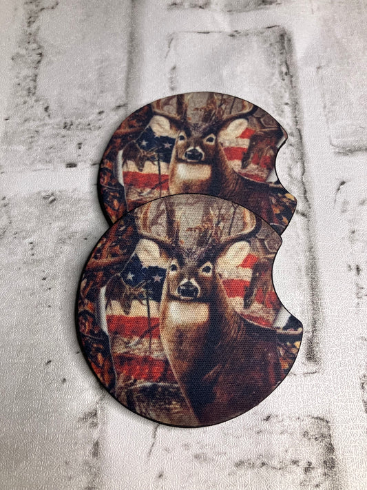 Deer flag car coasters