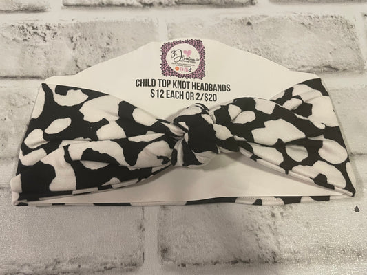 Black leopard child tie headbands