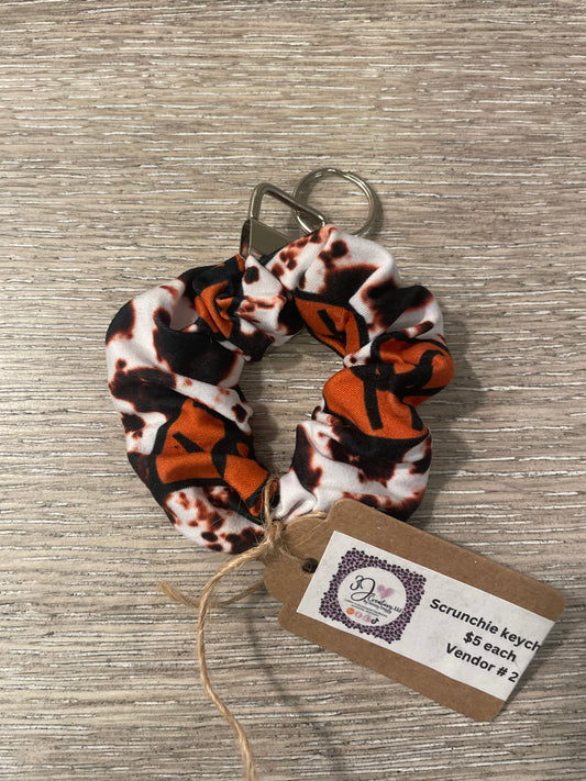 Western cow print blue collar Scrunchie keychain