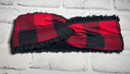 Buffalo plaid ear warmer