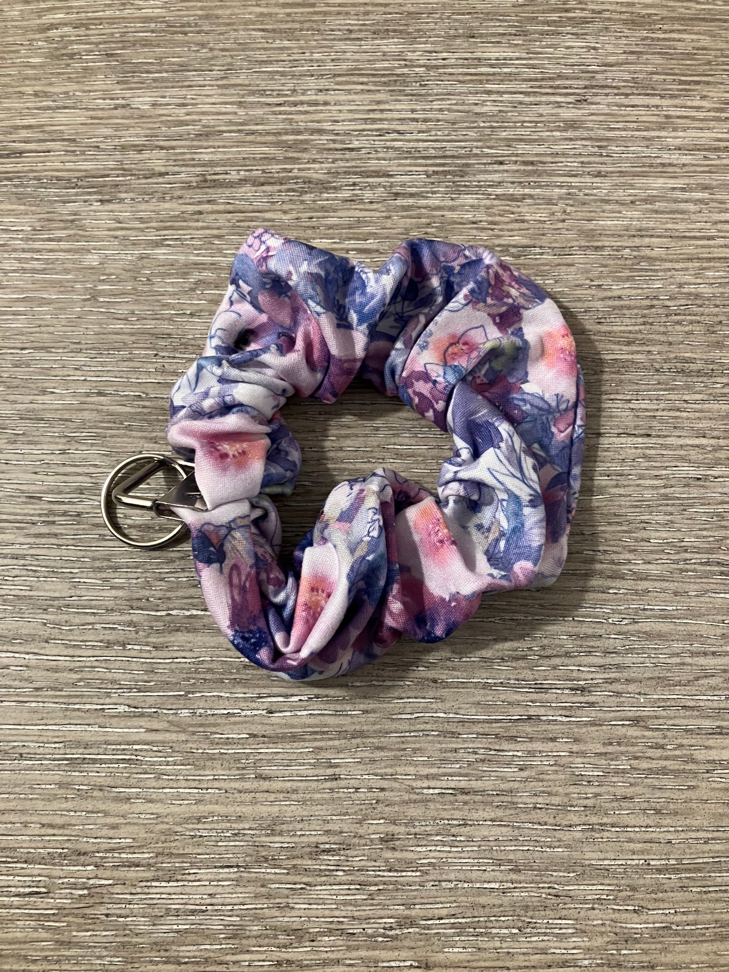 Purple flowers scrunchie keychain