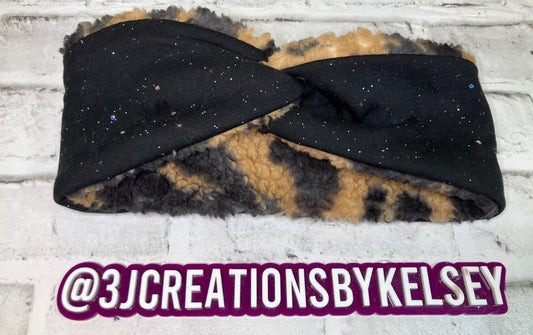 Black cow glitter adult ear warmer