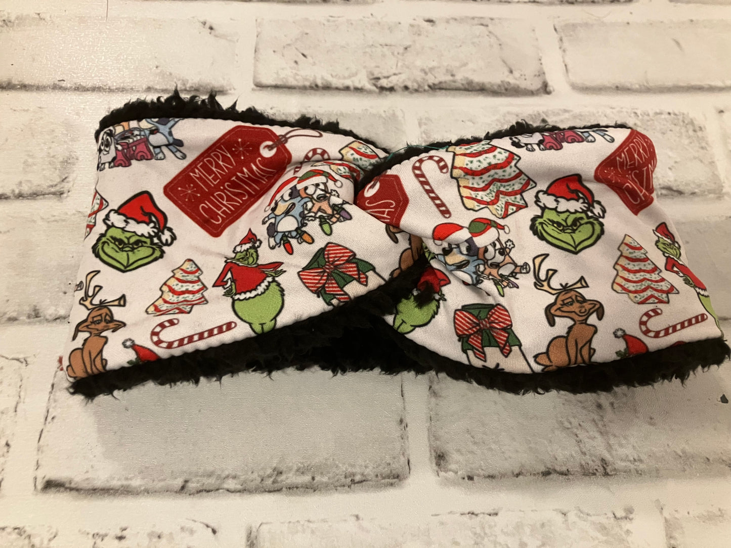 Blue dog mean guy Christmas tree cake child twist ear warmer