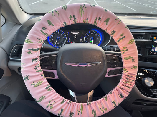 Pink cactus steering wheel cover