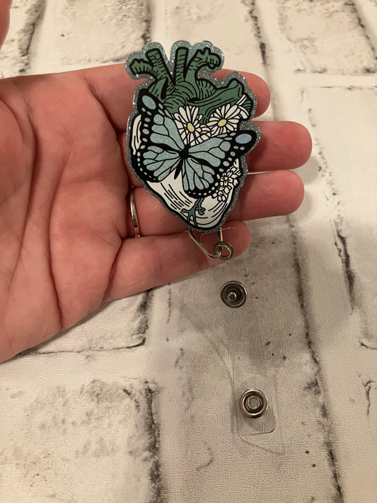 Butterfly heart badge reel