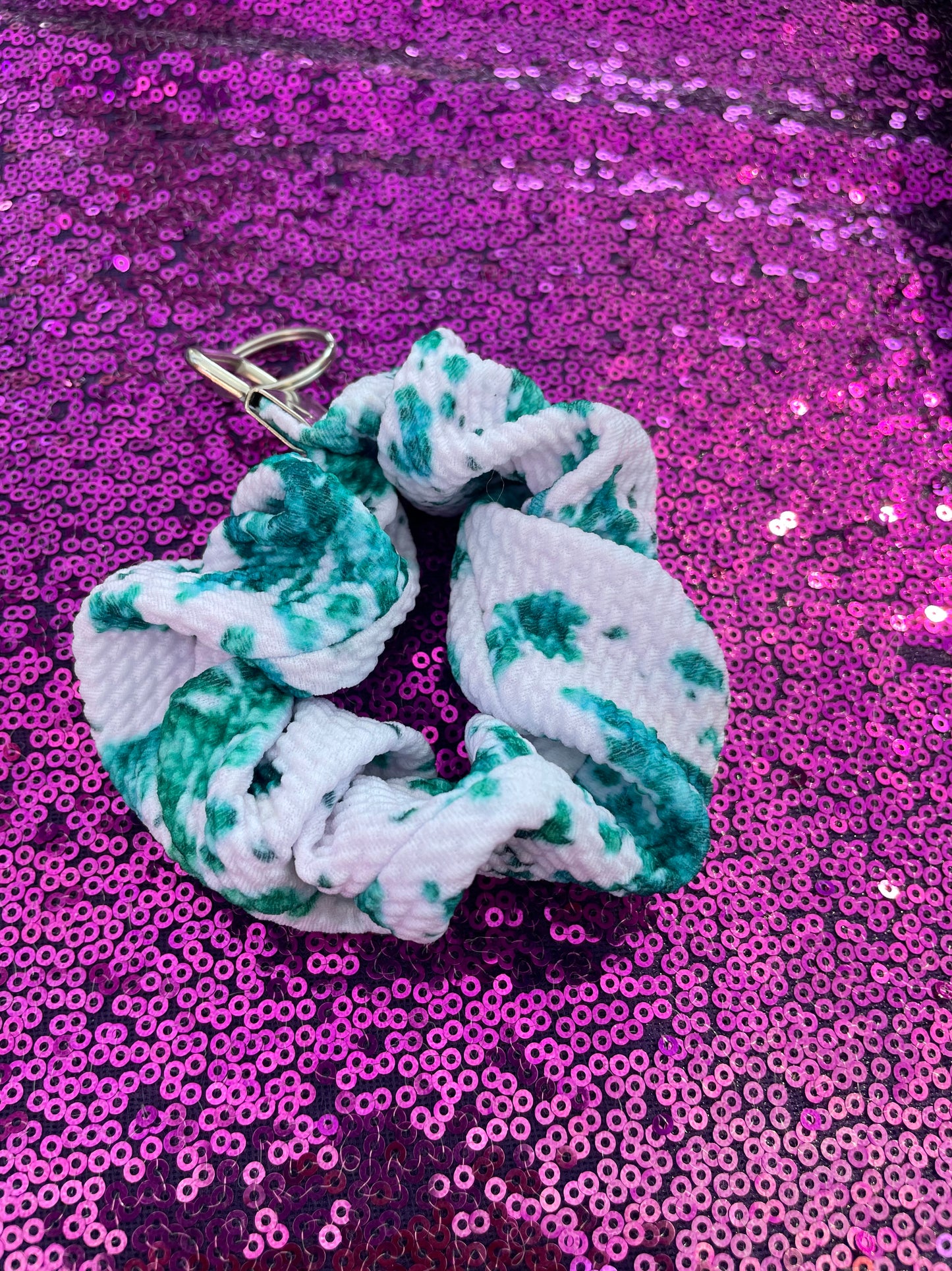 Teal cow scrunchie keychain