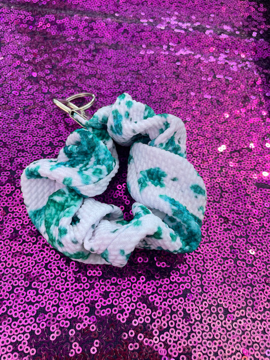 Teal cow scrunchie keychain