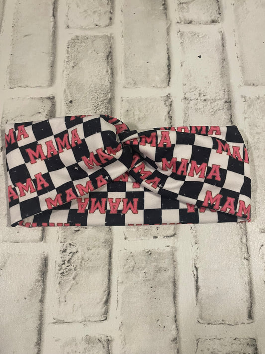 Mama checkered child headbands💚