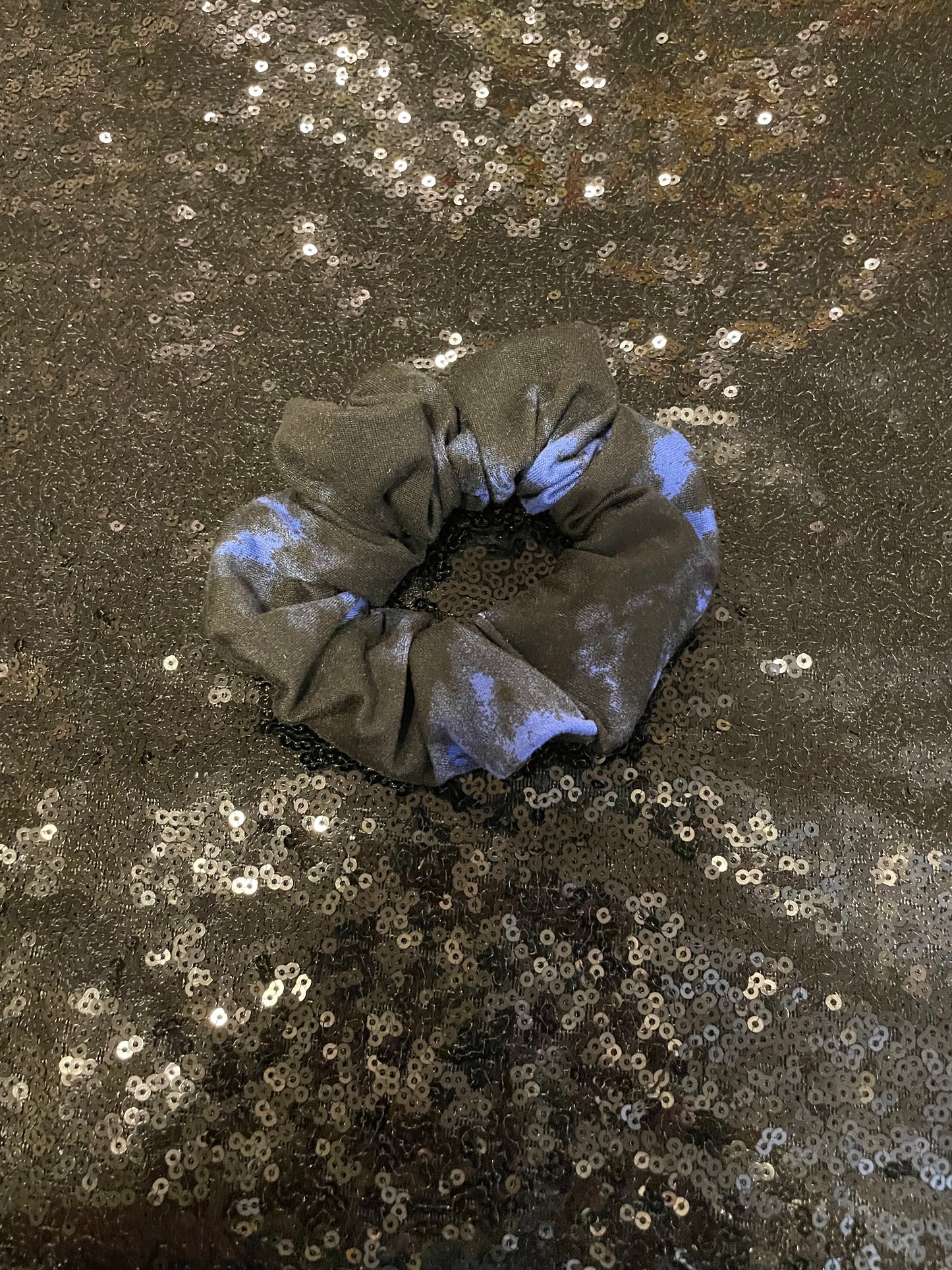 Blue black tie dye scrunchies