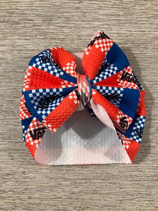 Red blue checkered shoes newborn bow wrap