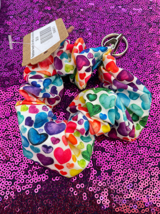 Rainbow heart scrunchie keychains