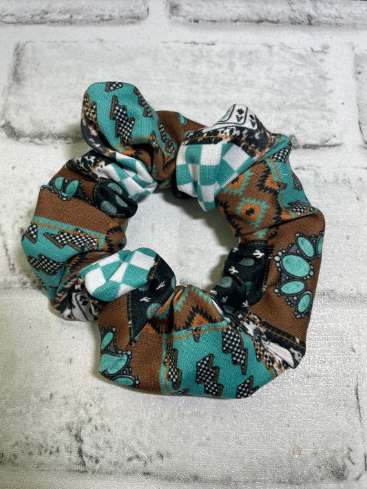 Western patchwork turquoise scrunchies🧡