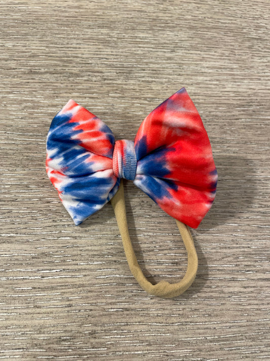 Patriotic tie dye nylon bow