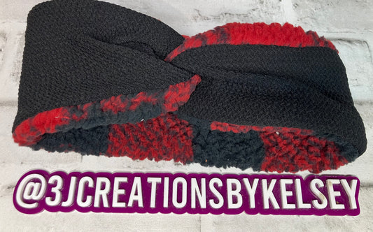 Black buffalo plaid child ear warmers