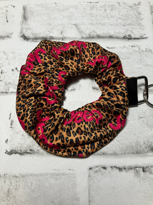 Pink off-road cheetah scrunchie keychain