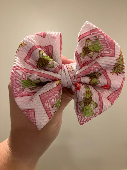 Pink mean guy doll clip bow
