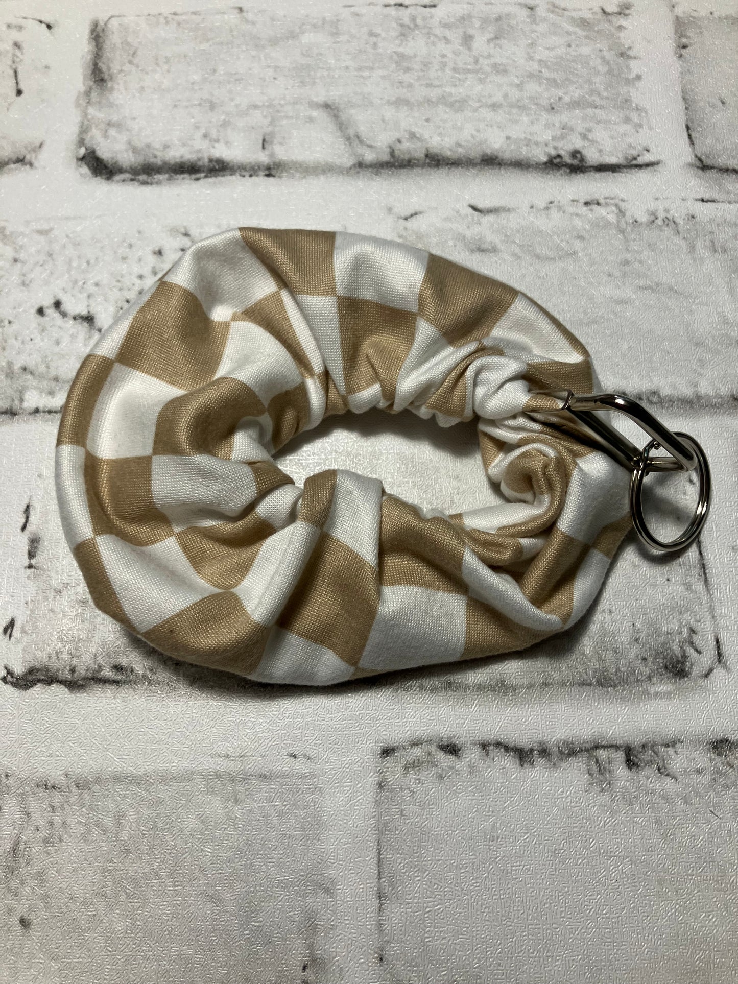 Tan checkered scrunchie keychains