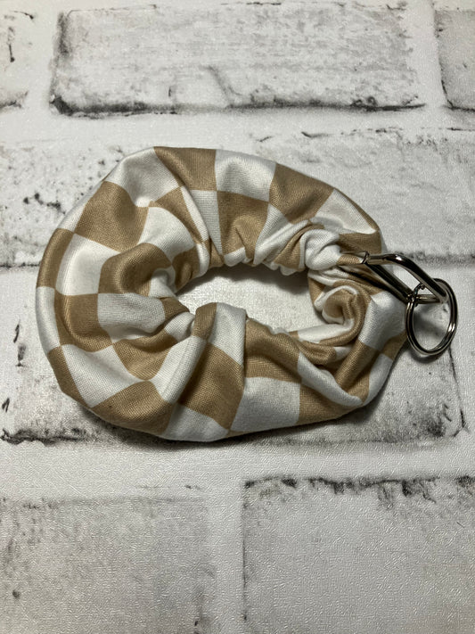 Tan checkered scrunchie keychains