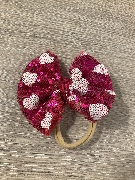 Pink sequin heart nylon bow