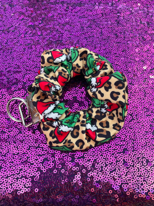 Leopard grinch scrunchie keychain