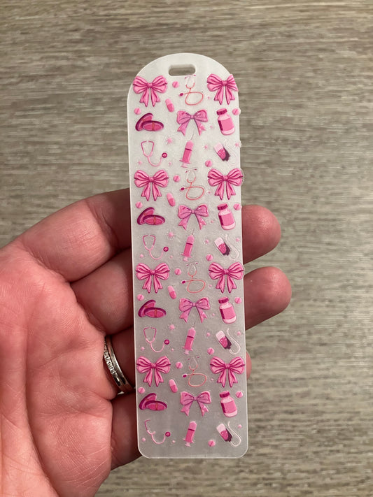 Pink bow stethoscope bookmark