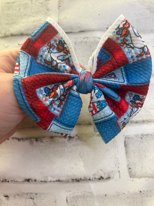 Silly goose patriotic clip bow